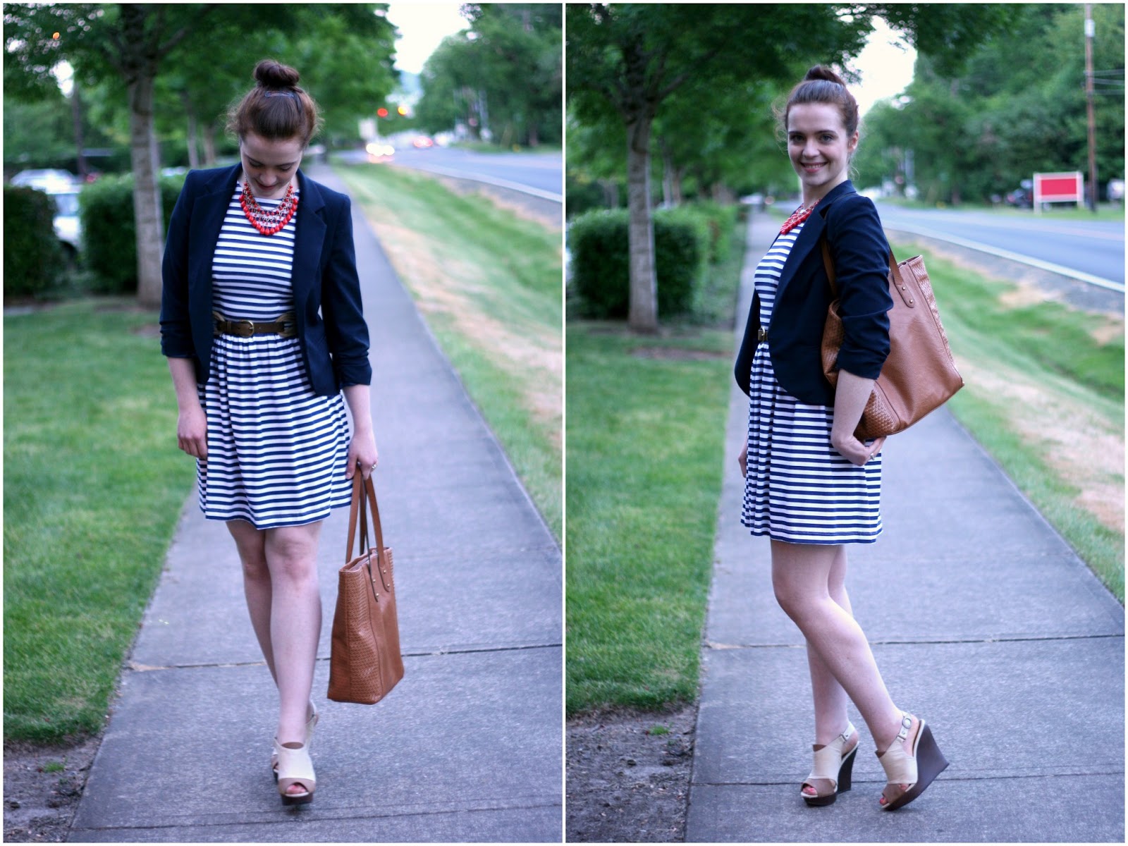 Navy And White Striped Dress
